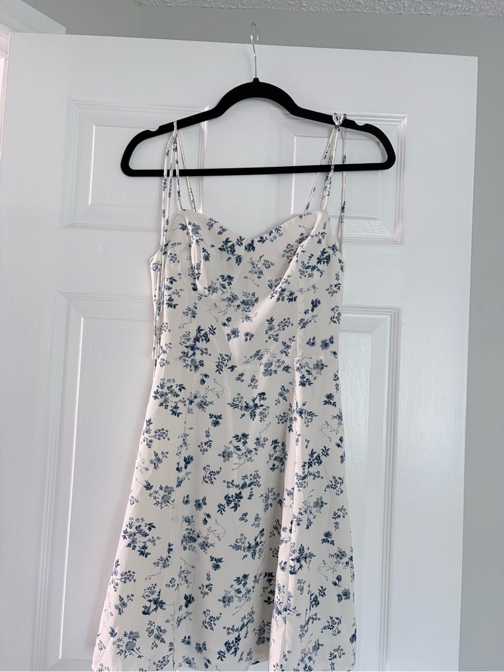 White Floral Slip Dress with Blue Print